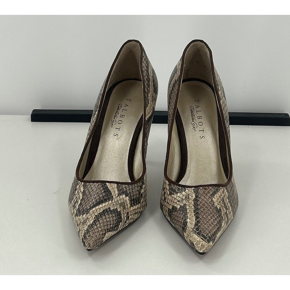 Talbots Snakeskin Embossed Leather Pointed Toe Pumps Red Sole‎ Heels 7B Brazil